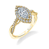 Marquise Cut Modern Halo Diamond Spiral Engagement Ring - Coralie