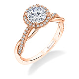 Round Cut Modern Halo Diamond Spiral Engagement Ring - Coralie