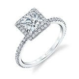 Princess Cut Classic Halo Engagement Ring - Vivian