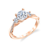 Cushion Cut Three Stone Twist Engagement Ring - Evangeline