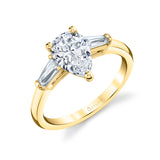Pear Shaped Three Stone Engagement Ring with Baguettes - Nicolette